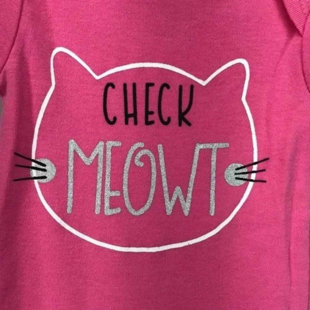 Swiggles Check Meowt Pink Girls Cat‎ Bodysuit 6-9 Months